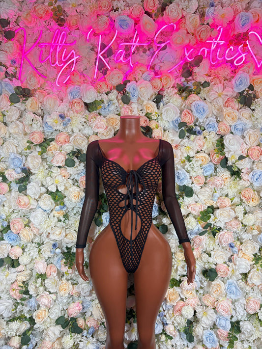 Bottle girl  Bodysuit- Fishnet One Piece Black Rave Outfit,  Festival Outfit, Bartender Dancewear