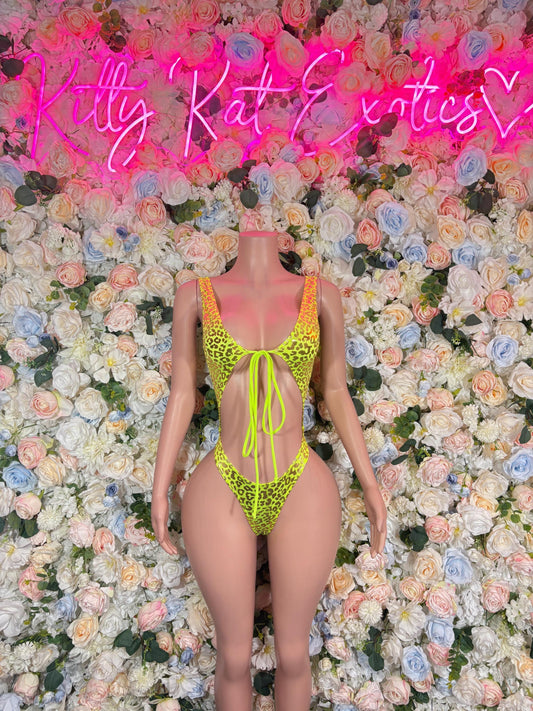 Rave Oufit  Bodysuit-  One Piece Neon Cheetah Rave Outfit,  Festival Outfit, Bartender Dancewear