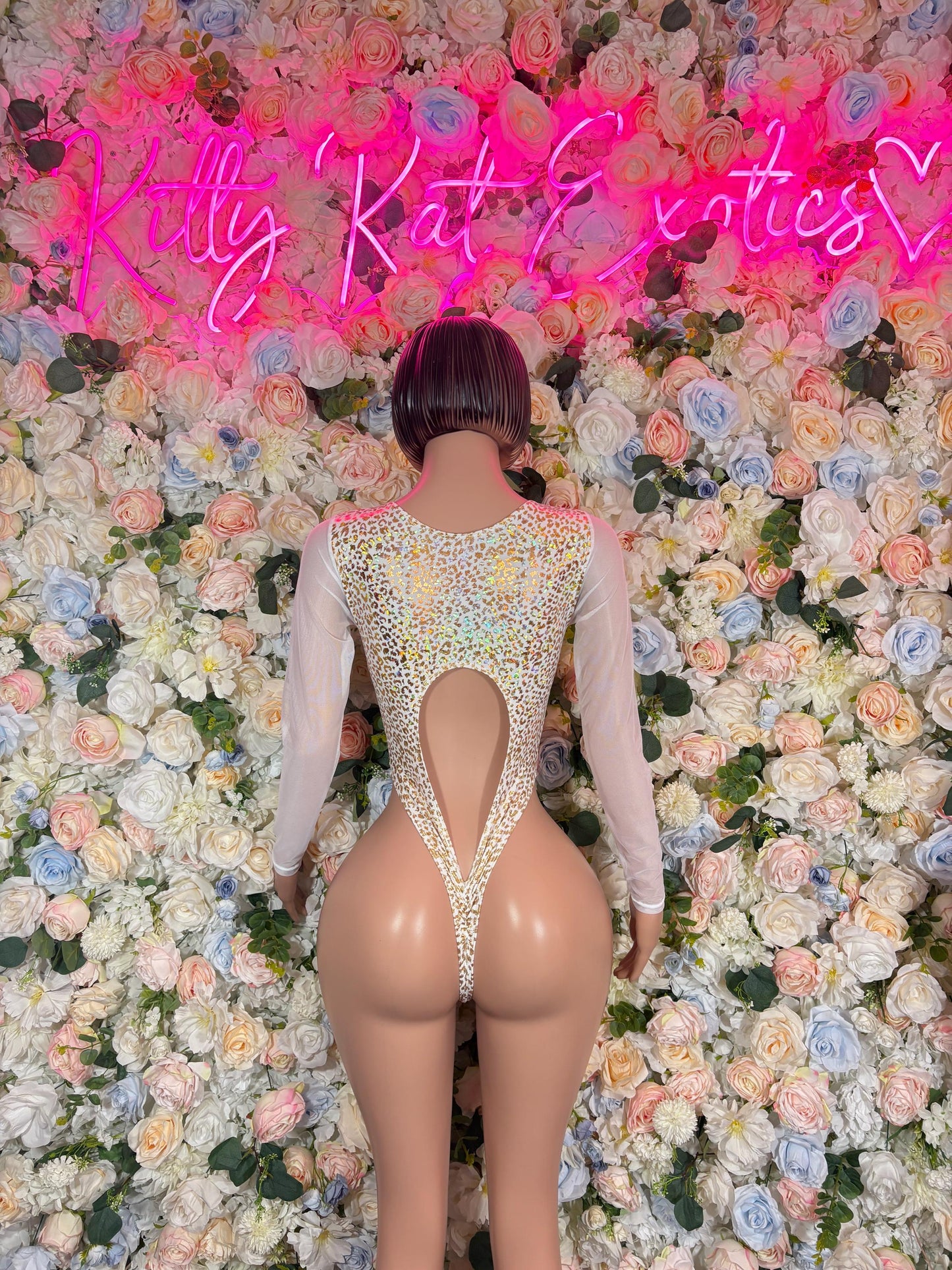 Bottlegirl Bodysuit - White gold Cheetah  Design | Exotic Dancewear for Performers, Rave Outfits