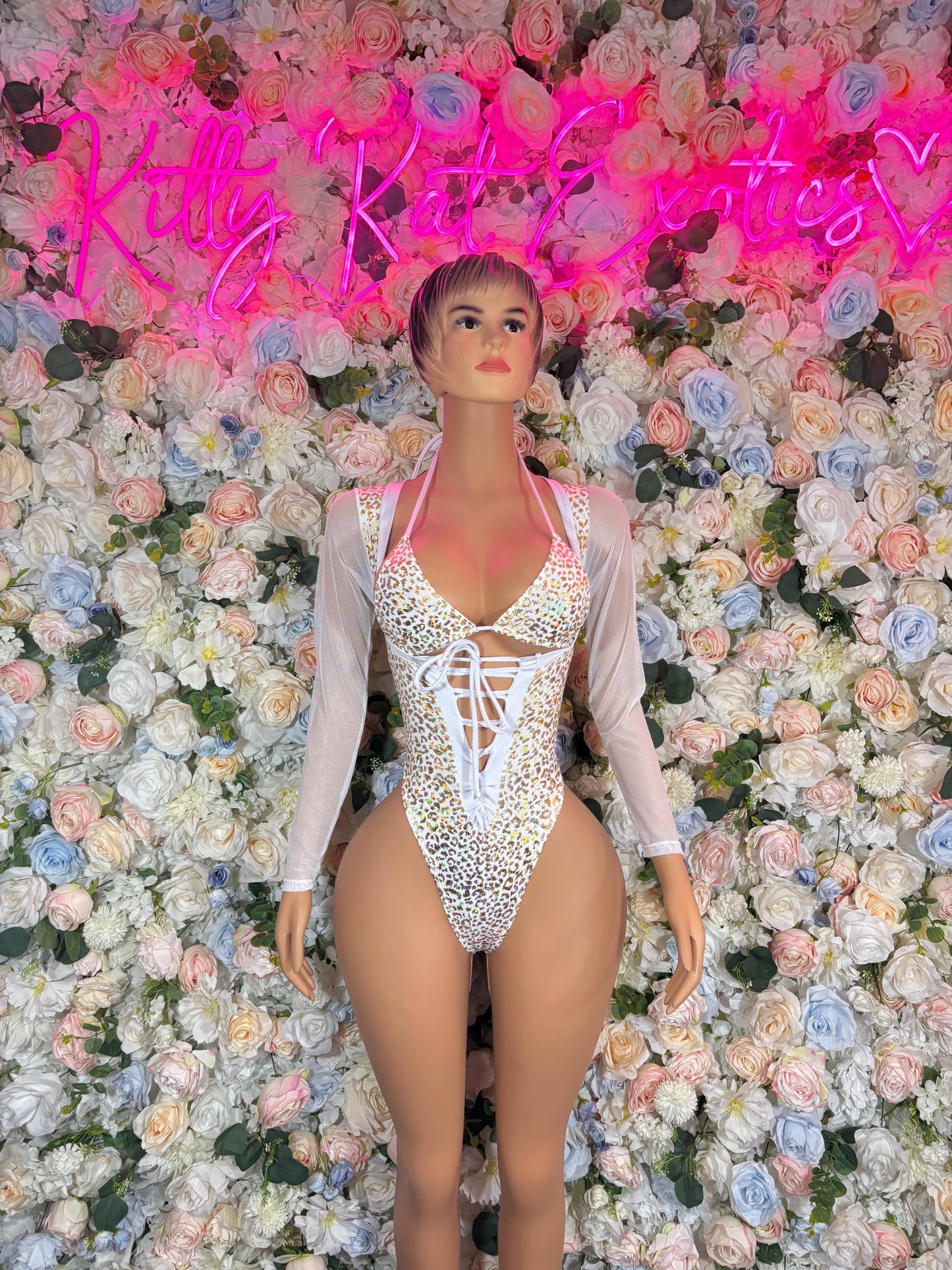 Bartender Outfits - White gold Cheetah  Design | Exotic Dancewear, Rave Outfits