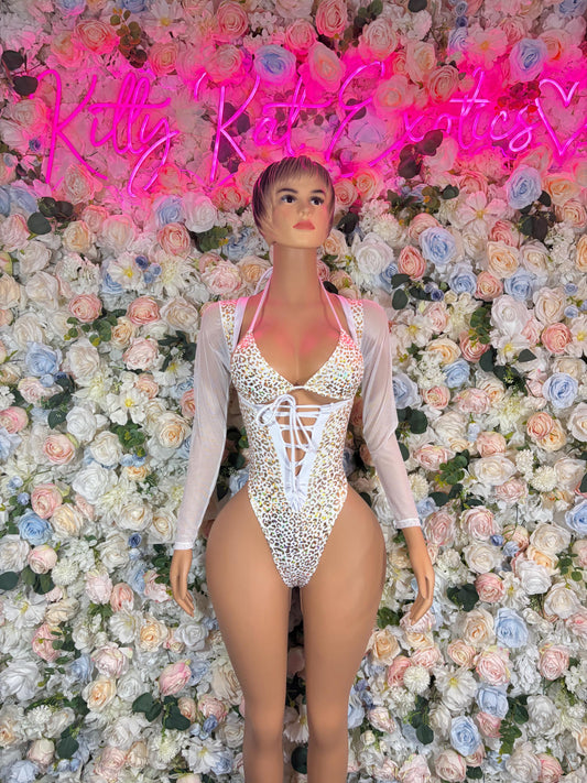 Bartender Outfits - White gold Cheetah  Design | Exotic Dancewear, Rave Outfits