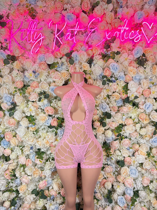 Fishnet Bodysuit Pink -Rave Outfit Exotic Dancewear