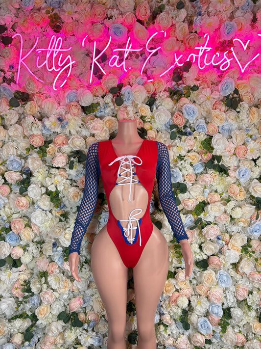 Fourth of July One - Piece Bodysuit Bartender  Patriotic Swimsuit for Beach, Pool Parties, or Summer Fun