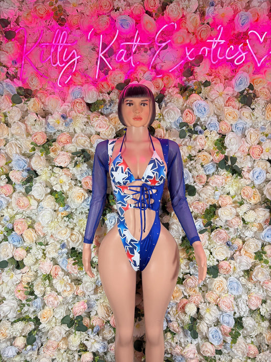 Summer USA - Bottlegirl Bodysuit Bartender  Patriotic Swimsuit for Beach, Pool Parties, or Summer Fun