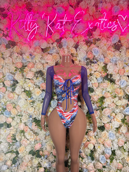 Fourth of July USA Flag Oufit - Bottlegirl Bodysuit Bartender  Patriotic Swimsuit for Beach, Pool Parties, or Summer Fun