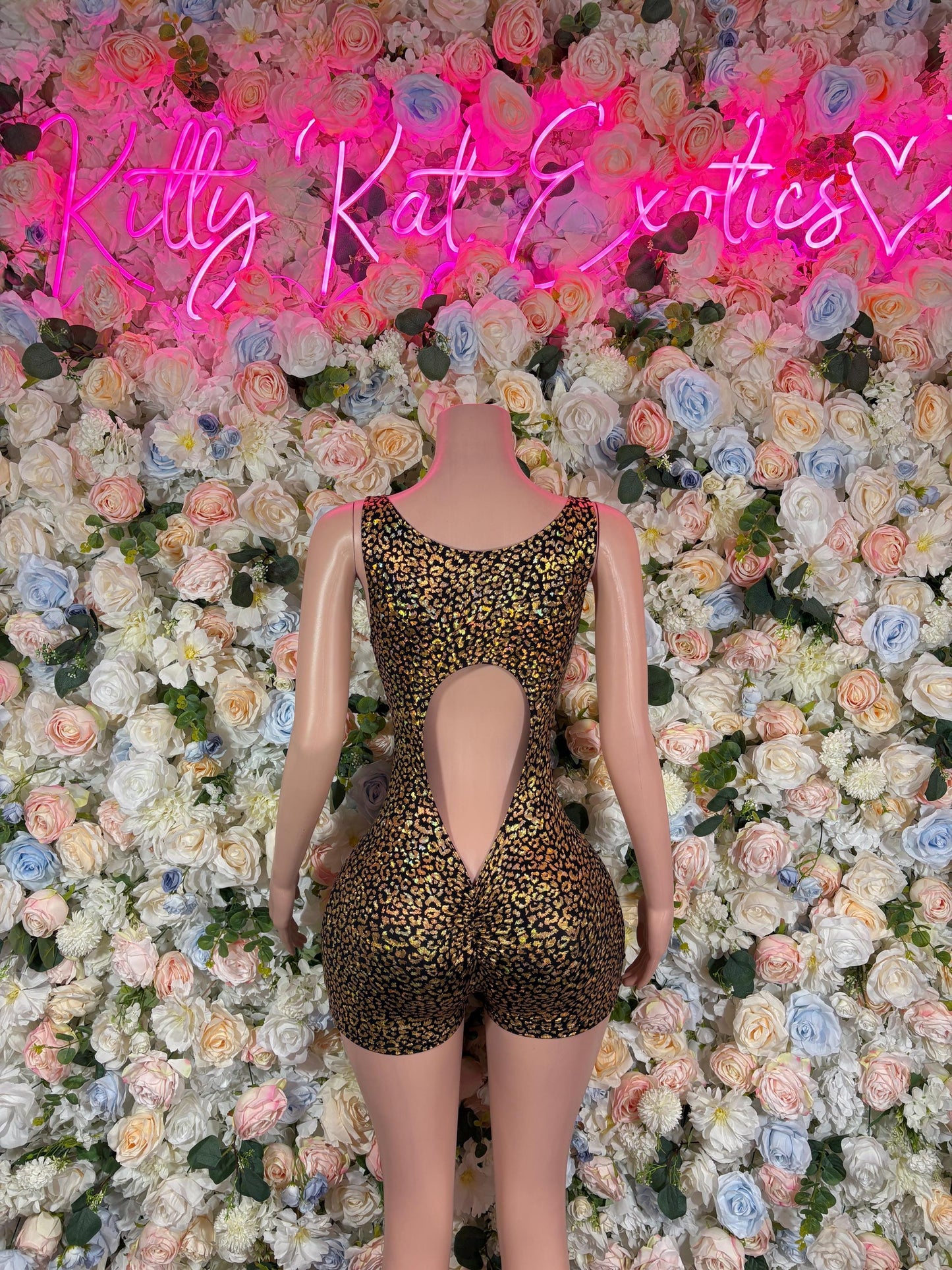 Bottlegirl One-Piece Gold Cheetah  Bodysuit  Exotic Dancewear for Performers, Raves, or Night Out | Bottle girl Outfits