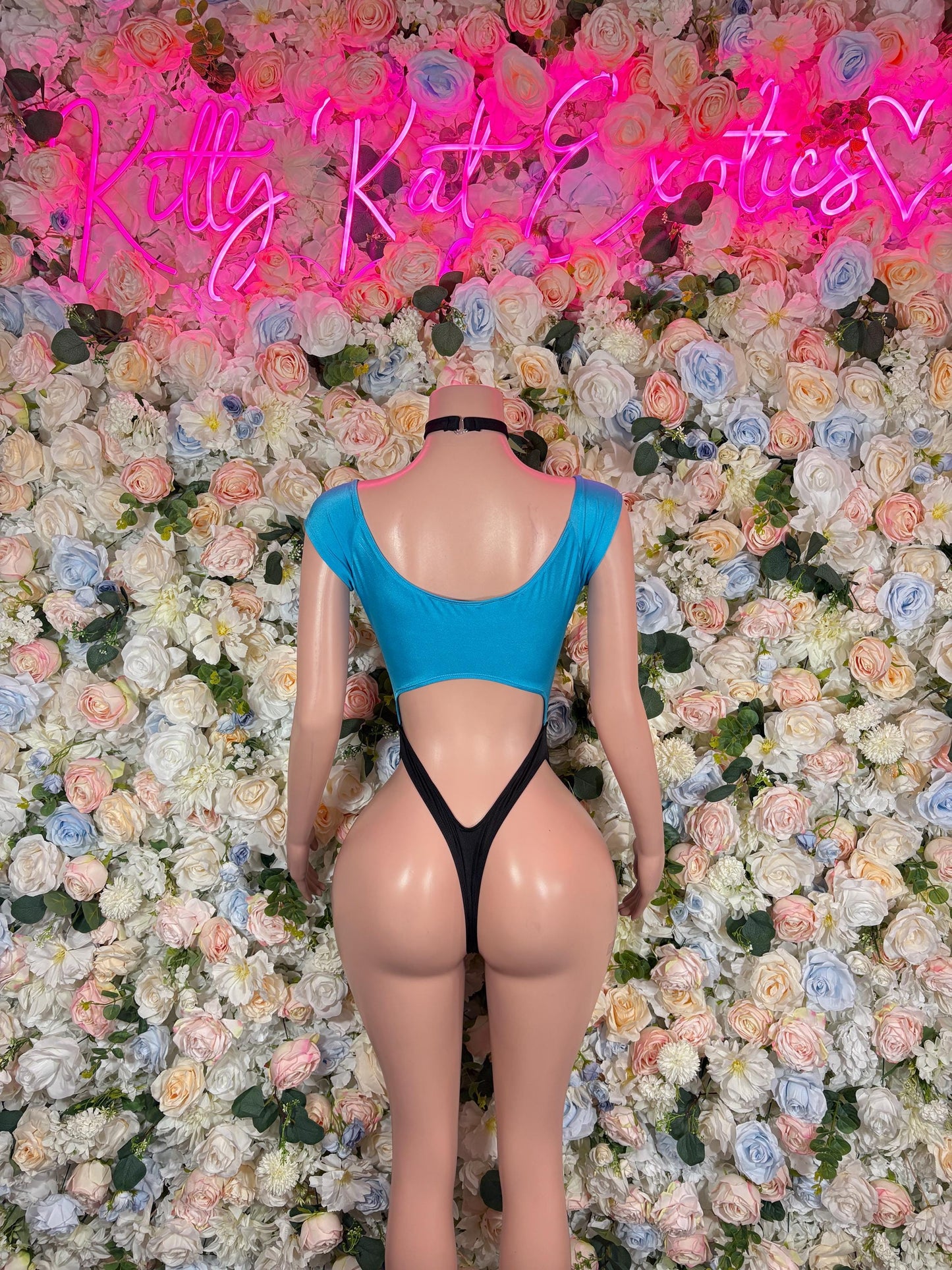 Exotic Dancewear Two - Piece Blue Black  Bodysuit  Rave Outfit for Performers, Raves, or Night Out | Bottle girl Outfits