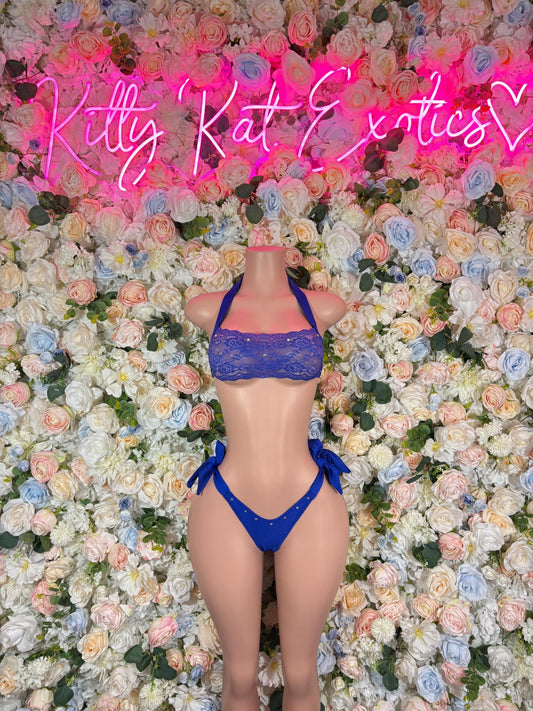 Exotic Dancewear Two-Piece Blue  Bikini  Rave Outfit for Performers, Raves, or Night Out | Bottle girl Outfits