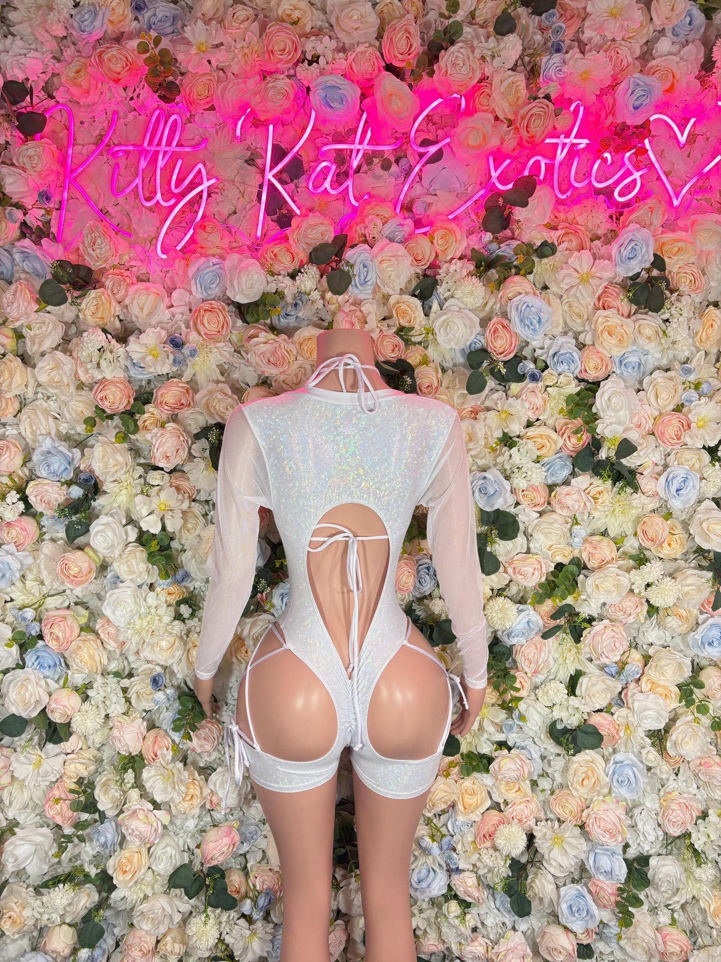 Bottlegirl Bodysuit Summer White Metalic Design | Exotic Dancewear for Performers, Rave Outfits