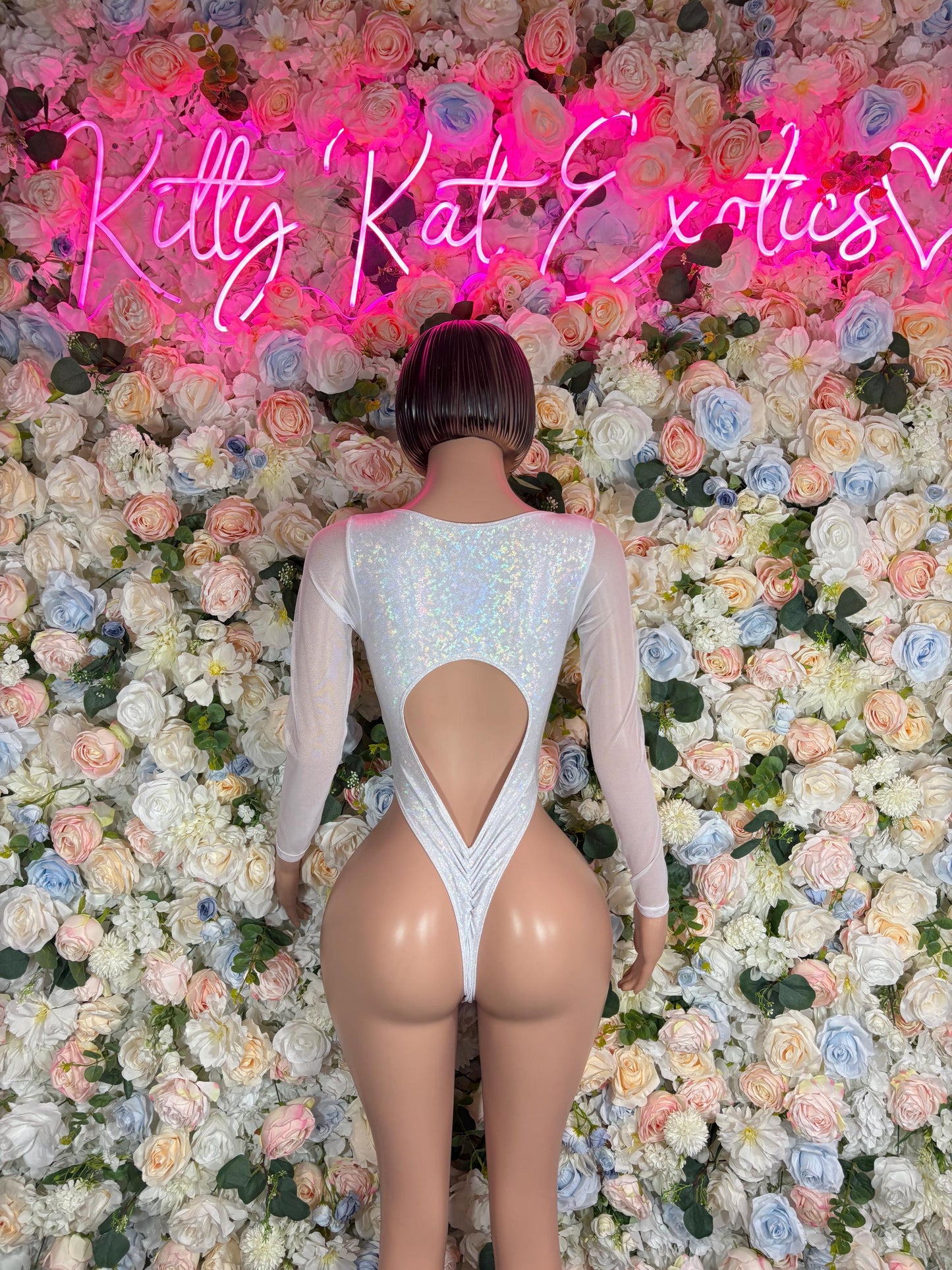 Bartender Bodysuit Summer White Metalic Design | Exotic Dancewear for Performers, Rave Outfits