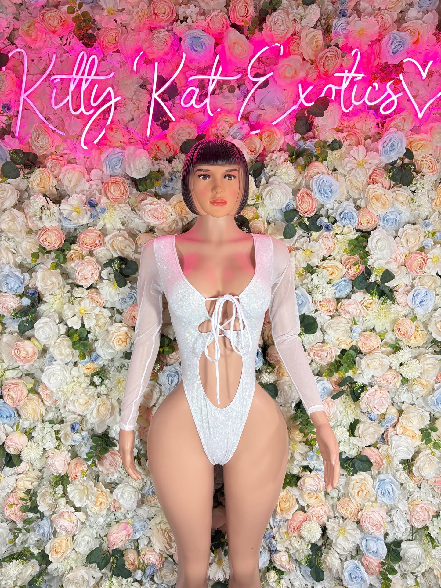 Bartender Bodysuit Summer White Metalic Design | Exotic Dancewear for Performers, Rave Outfits