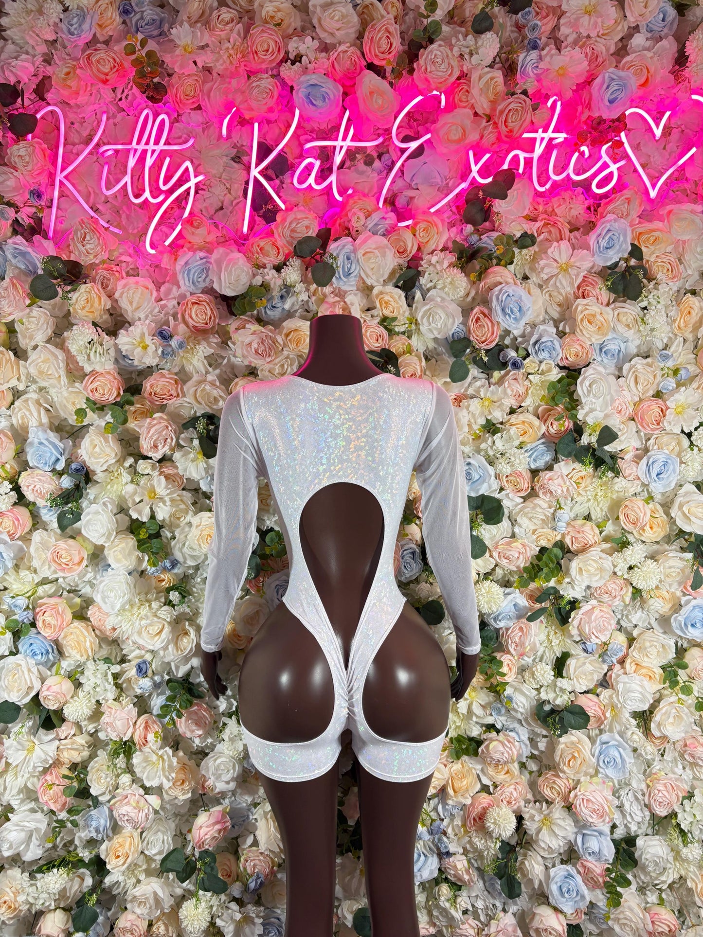 Bottlegirl Bodysuit Summer White Metalic Design | Exotic Dancewear for Performers, Rave Outfits