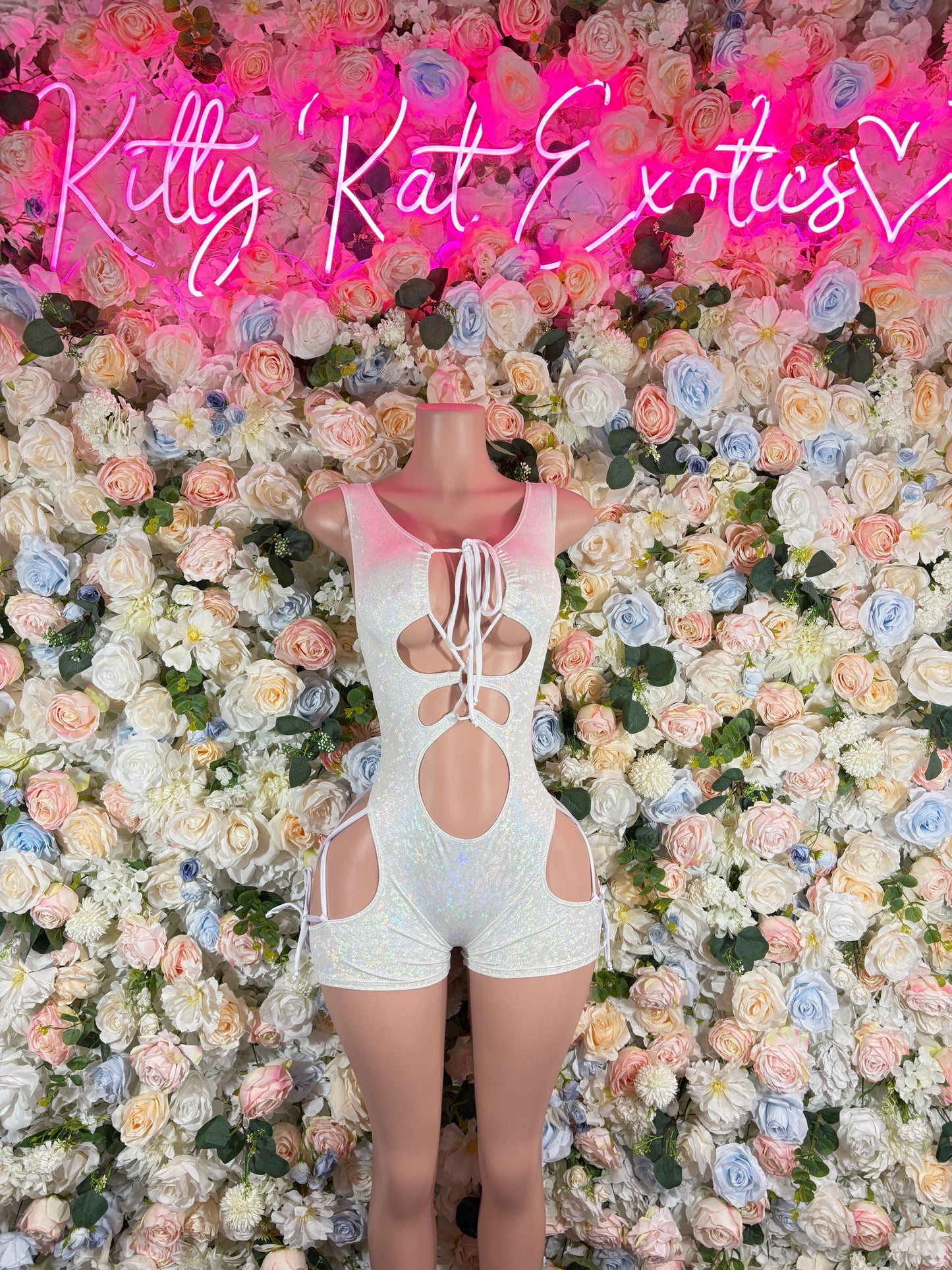 Bottlegirl Outfit Bodysuit Summer White Metalic Design | Exotic Dancewear for Performers, Rave Outfits