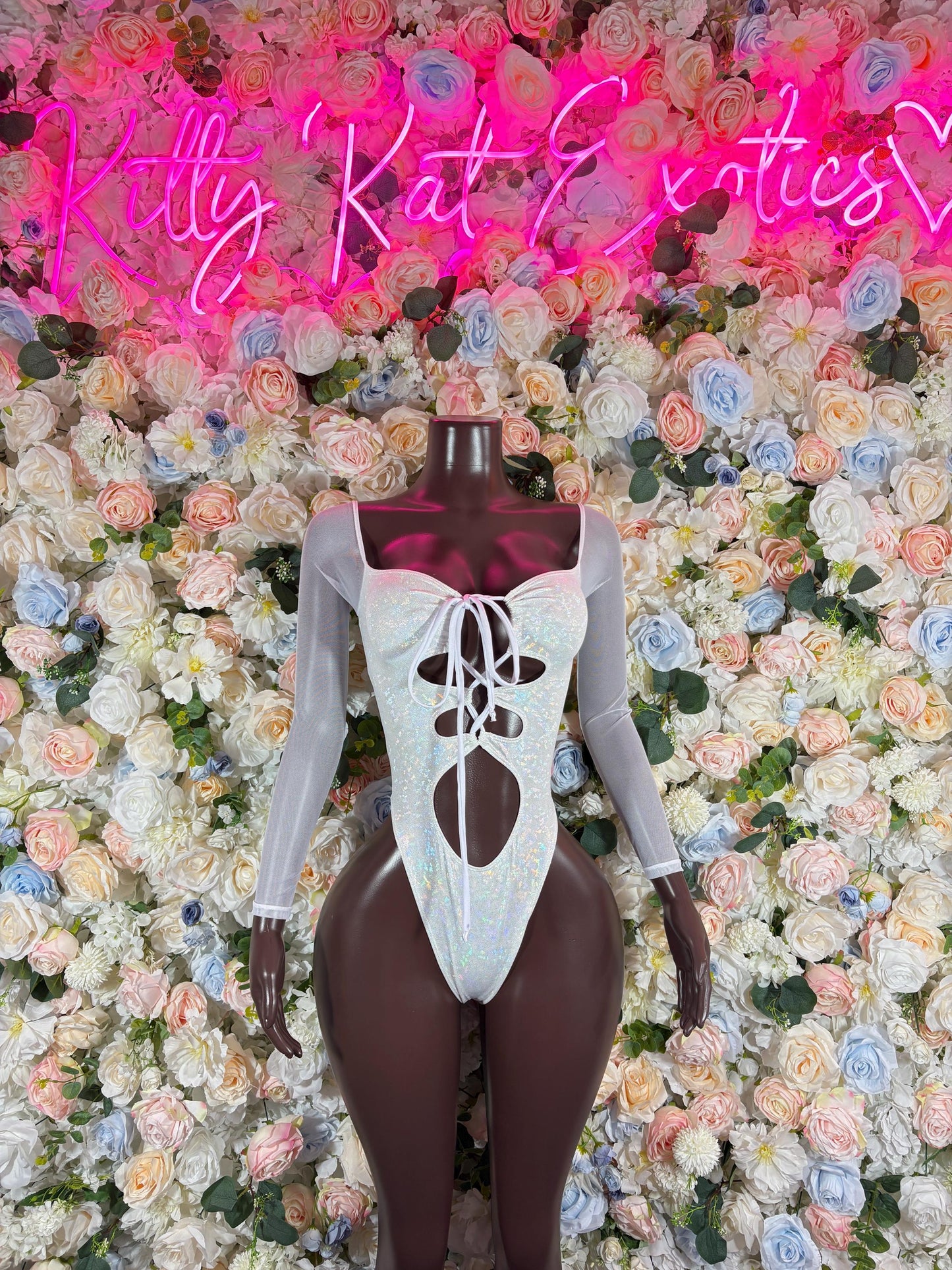 Bottlegirl Outfit Bodysuit Summer White Metalic Design | Exotic Dancewear for Performers, Rave Outfits