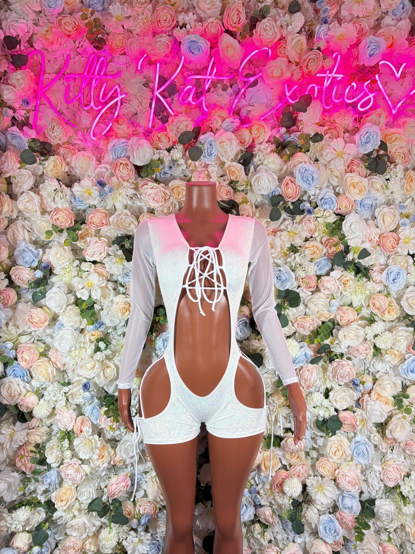 Bottlegirl Outfit Bodysuit Summer White Metalic Design | Exotic Dancewear for Performers, Rave Outfits