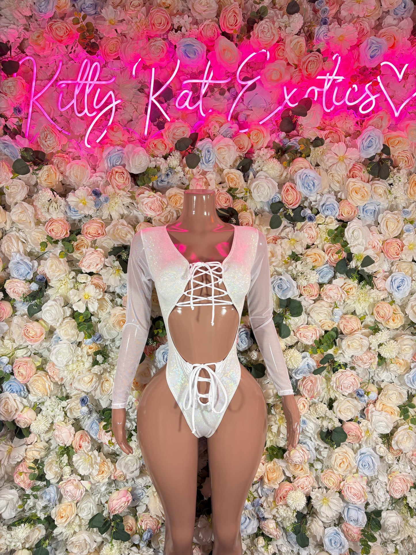 Bottlegirl Outfit Bodysuit Summer White Metalic Design | Exotic Dancewear for Performers, Rave Outfits