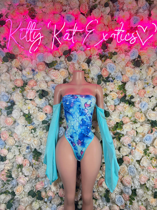 Rave Outfit Festival One Piece Bodysuit Blue  - Sexy Performance Costume, Latin Sultry, Bold Dance Outfit, Womens Party Outfit