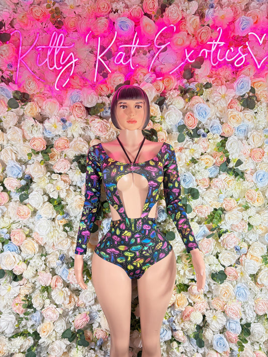 Glow in The Dark Rave Outfit Festival One Piece Bodysuit Black  - Sexy Performance Costume, Latin Sultry, Bold Dance Outfit