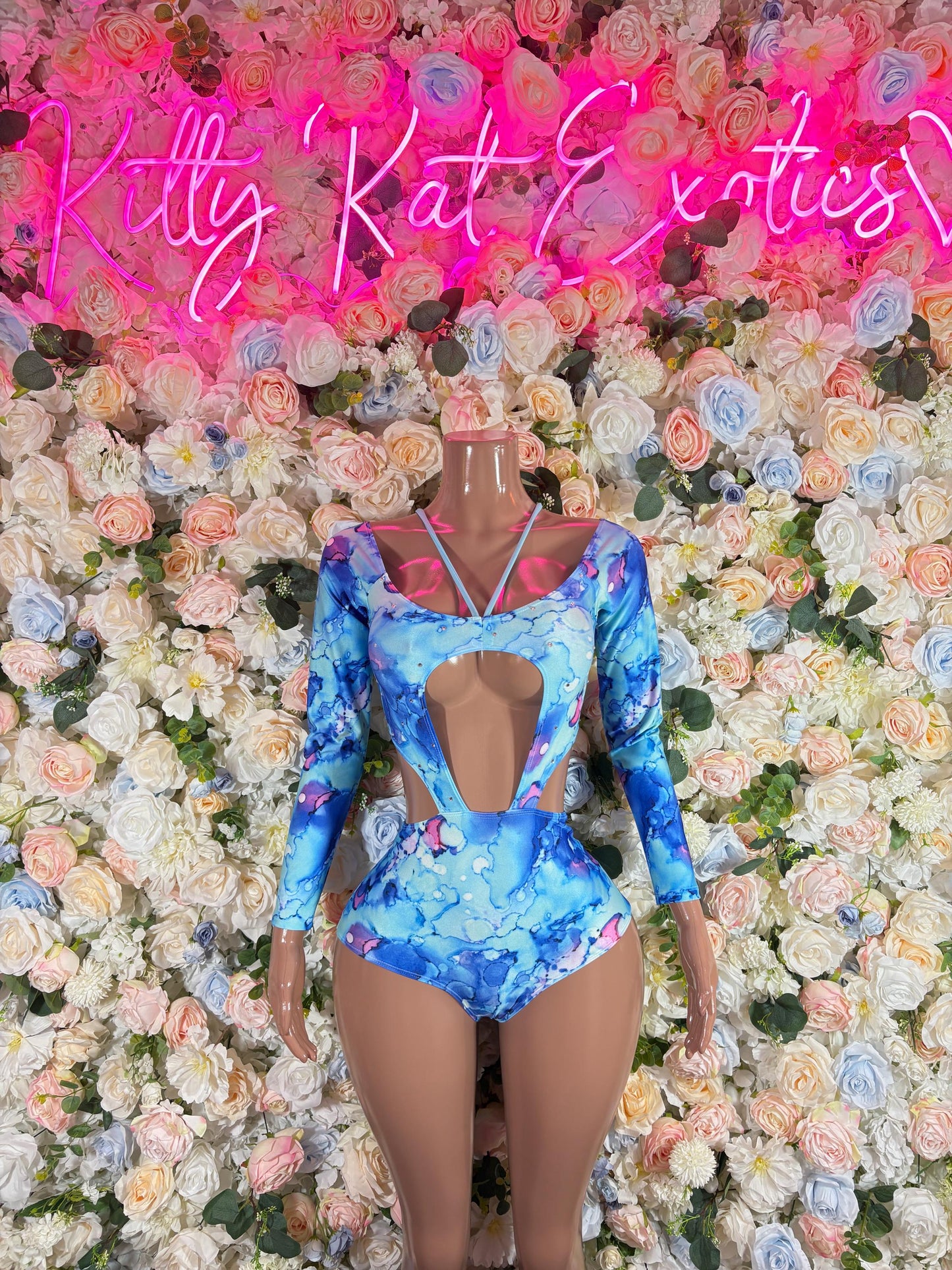 Rave Outfit Festival One Piece Bodysuit Blue  - Sexy Performance Costume, Latin Sultry, Bold Dance Outfit