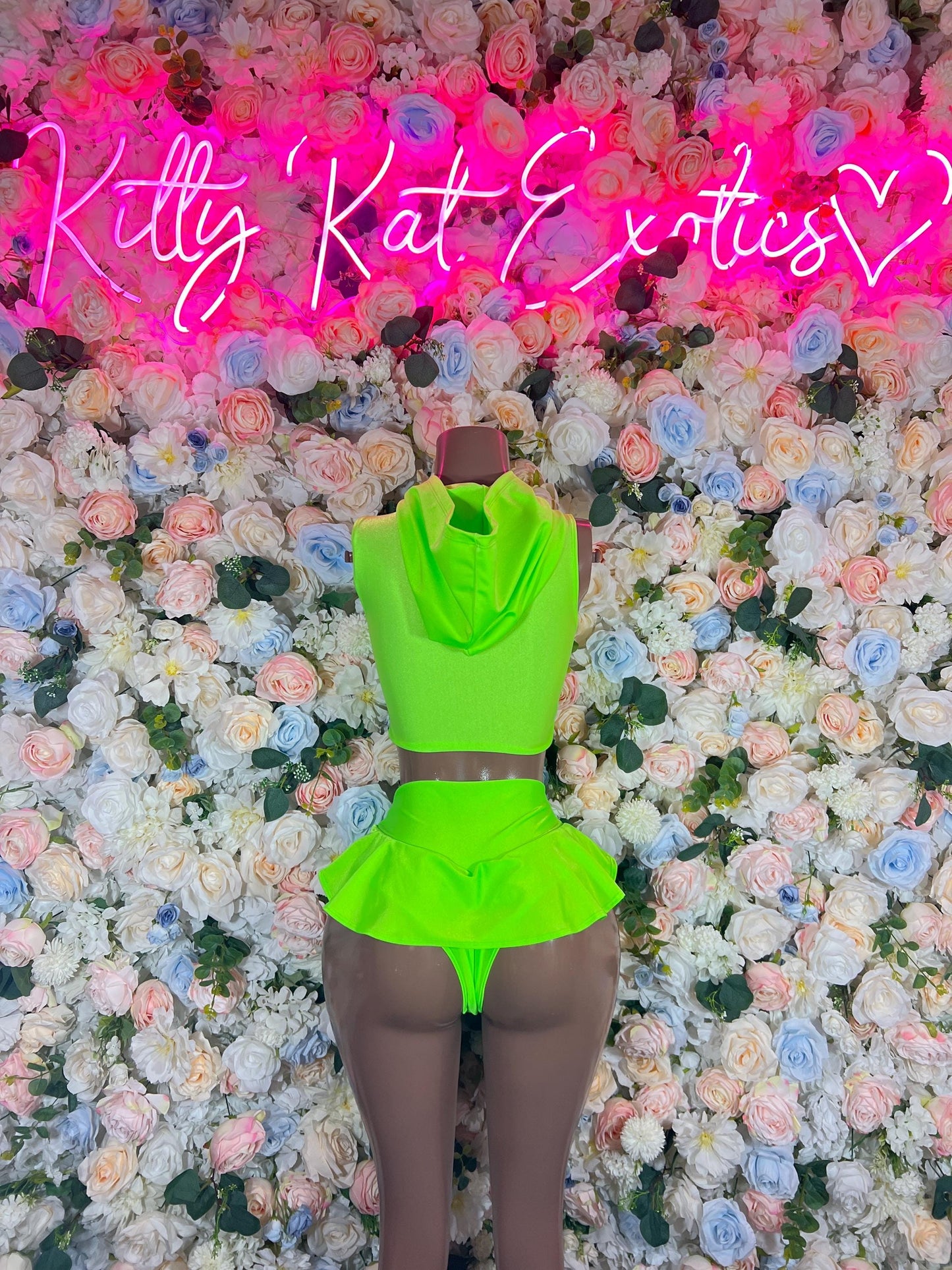 Festival Costume Two Piece with Hood Neon  - Rave Outfits  Costume, Latin Sultry, Bold Dance Outfit