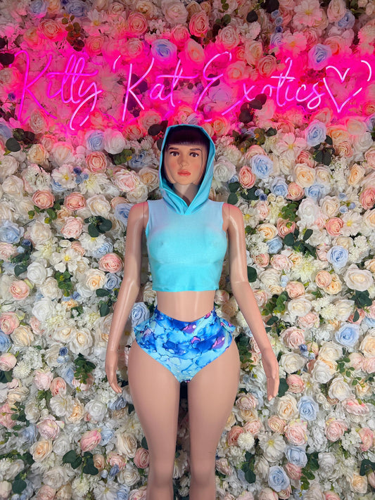 Festival Costume Two Piece with Hood Blue  - Rave Outfits  Costume, Latin Sultry, Bold Dance Outfit