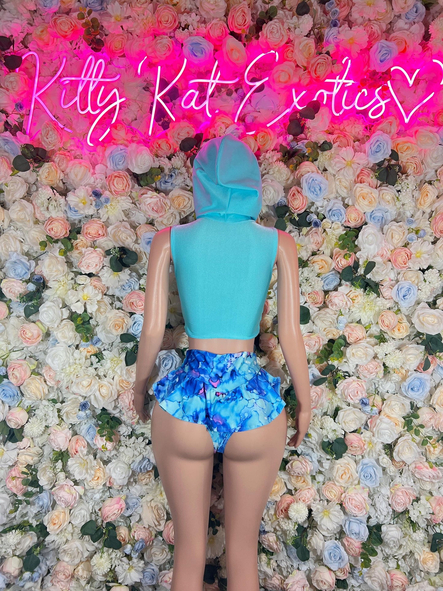 Festival Costume Two Piece with Hood Blue  - Rave Outfits  Costume, Latin Sultry, Bold Dance Outfit