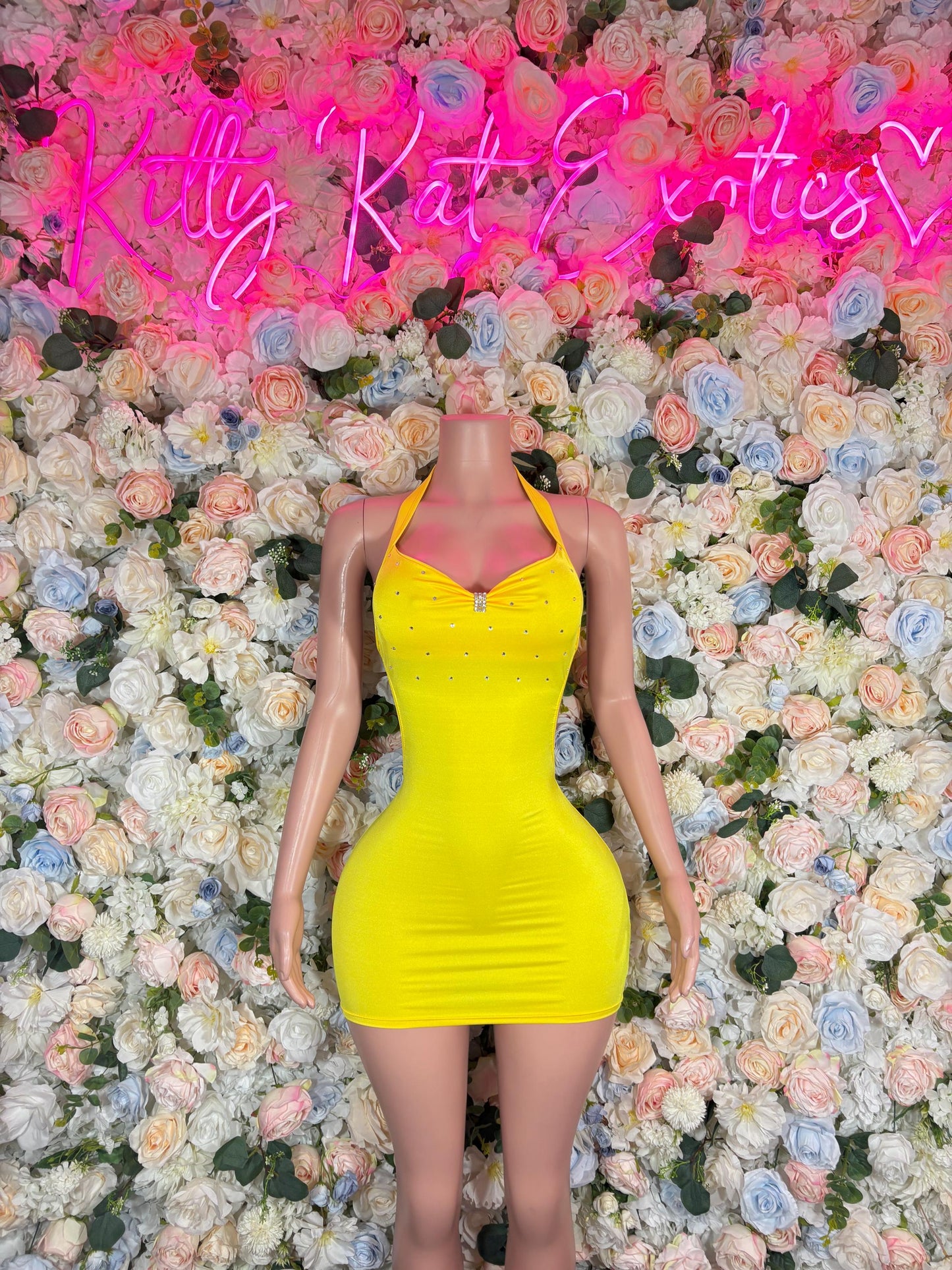 Yellow Rhinestone Mesh Dress  Sexy Festival Outfit, Ravewear, Club Dress, Exotic Dancewear, EDM Party Look, Summer Womens Clothing