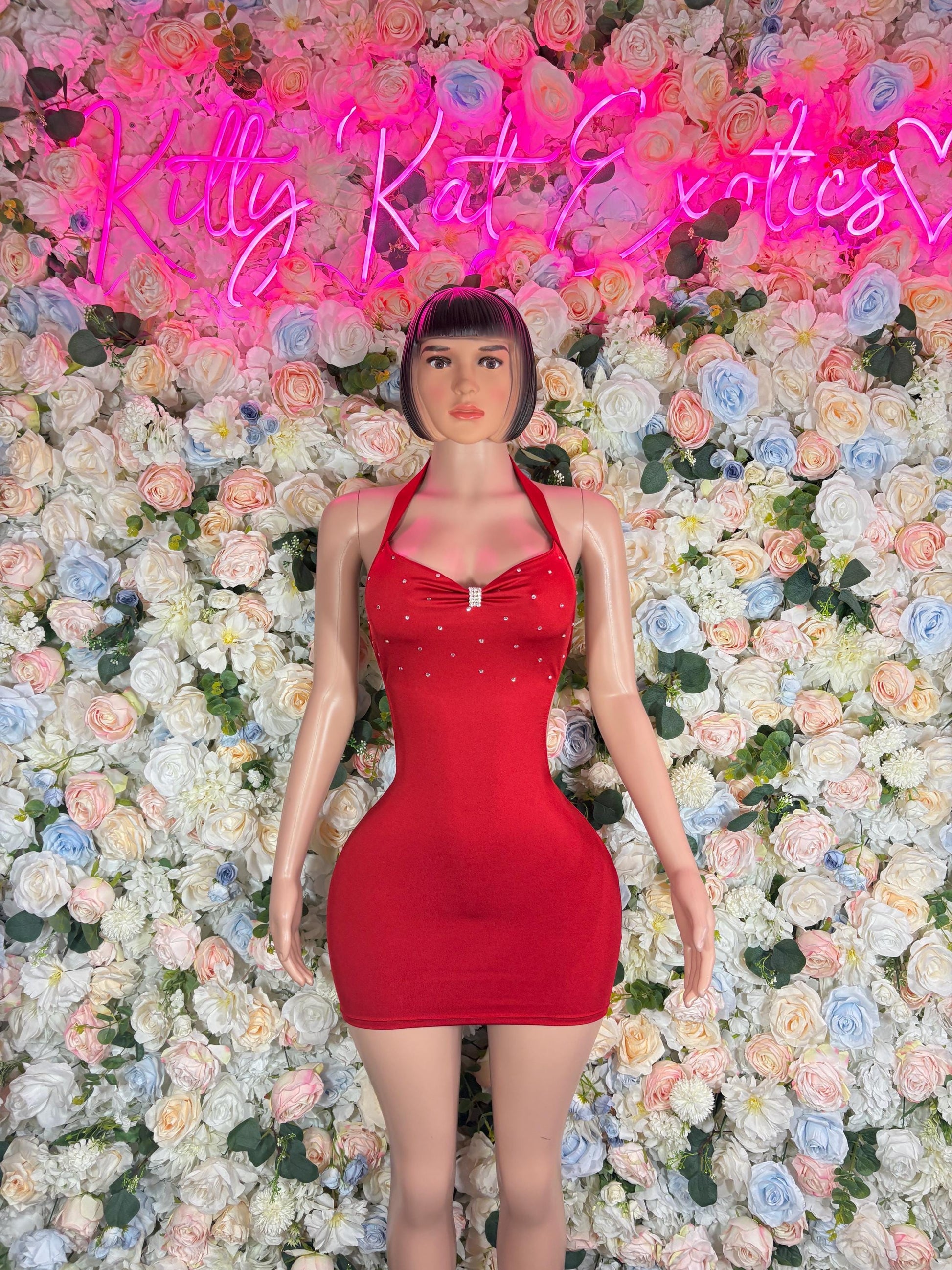 Red Rhinestone Dress Sexy Festival Outfit, Ravewear, Club Dress, Exotic Dancewear, EDM Party Look, Summer Womens Clothing
