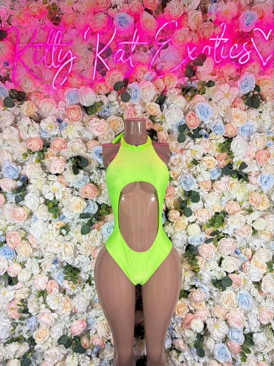 Rave wear Festival wear  One Piece Bodysuit Neon Green  - Sexy Performance Costume, Latin Sultry, Bold Dance Outfit