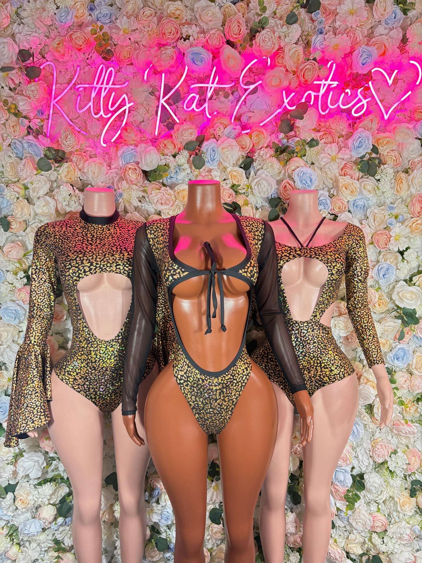 Bottlegirl One-Piece Gold Cheetah  Bodysuit  Exotic Dancewear for Performers, Raves, or Night Out | Bottle girl Outfits