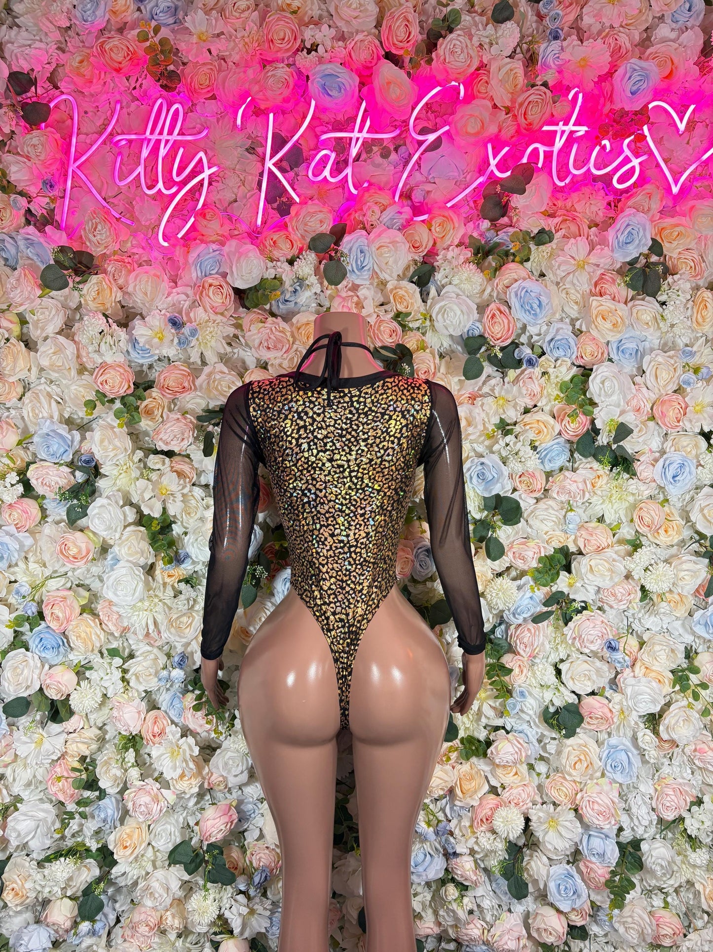 Bottlegirl Bodysuit One-Piece Gold Cheetah  Exotic Dancewear for Performers, Raves, or Night Out | Bottle girl Outfits