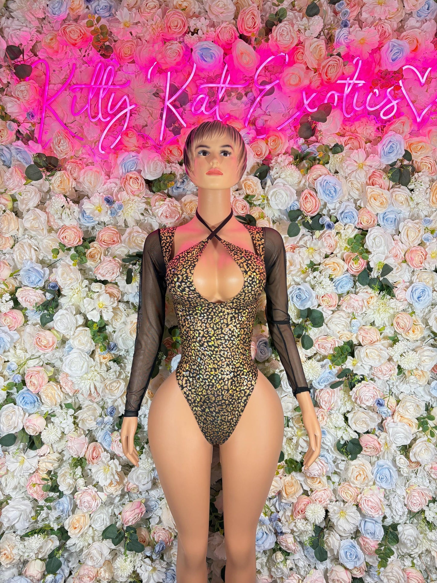 Bottlegirl Bodysuit One-Piece Gold Cheetah  Exotic Dancewear for Performers, Raves, or Night Out | Bottle girl Outfits