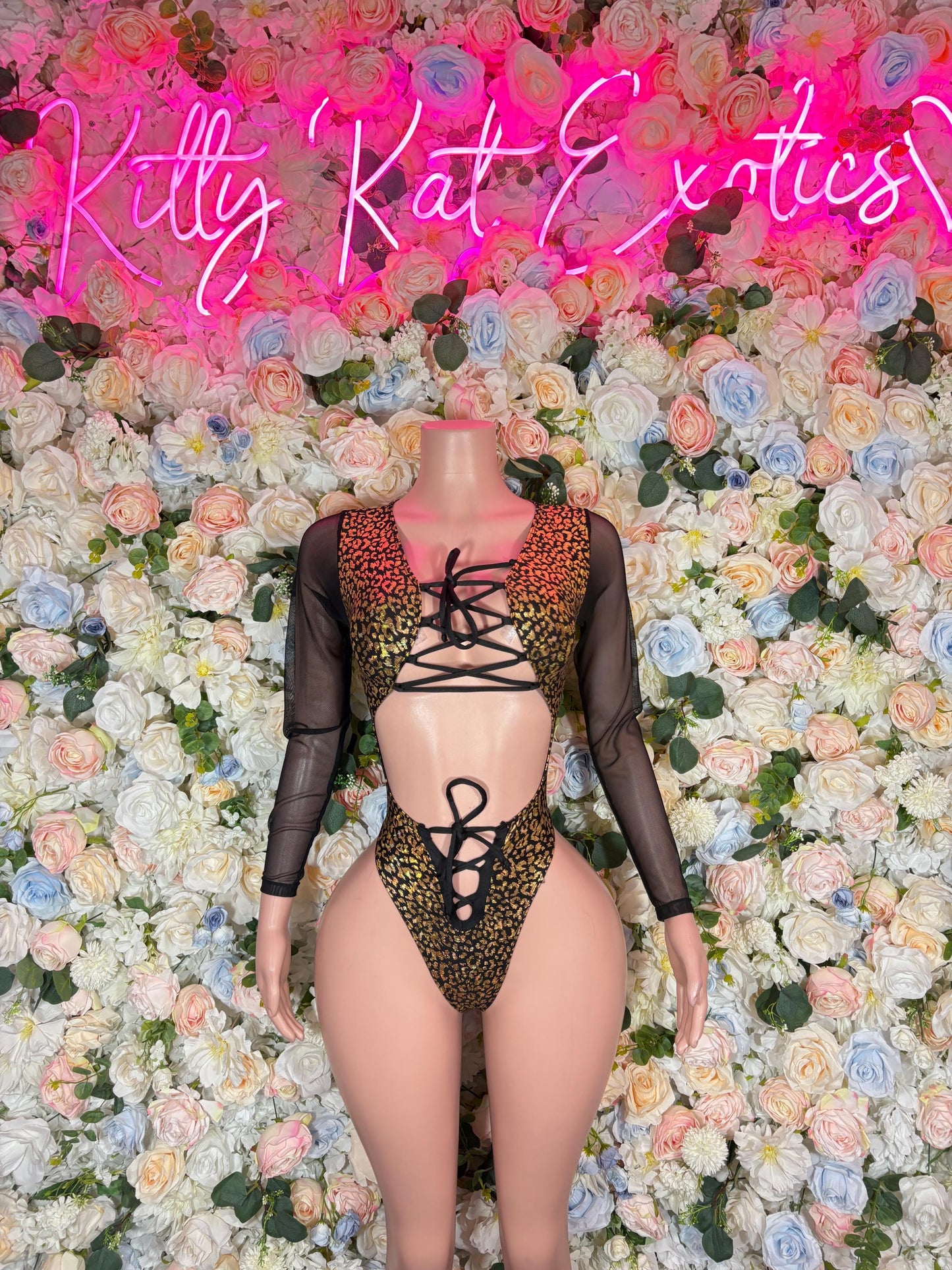 Bottlegirl Bodysuit Gold Cheetah One Piece Bartender Outfit Dancewear