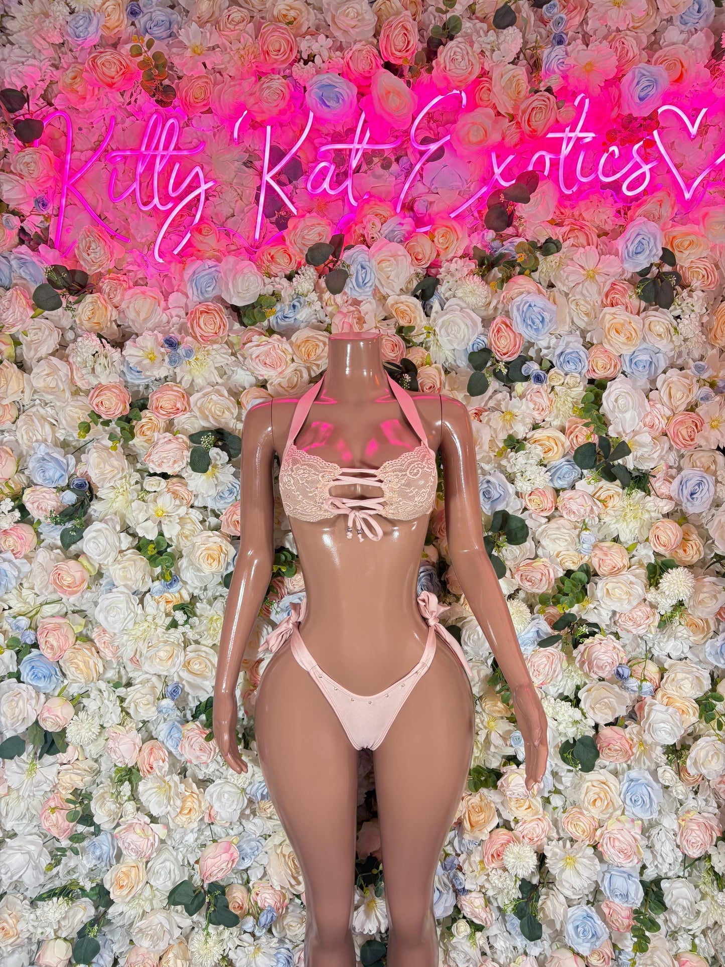 Exotic Dancewear Lace Two-Piece Pink Lace Bikini - Bartender - Festival wear Bottlegirl