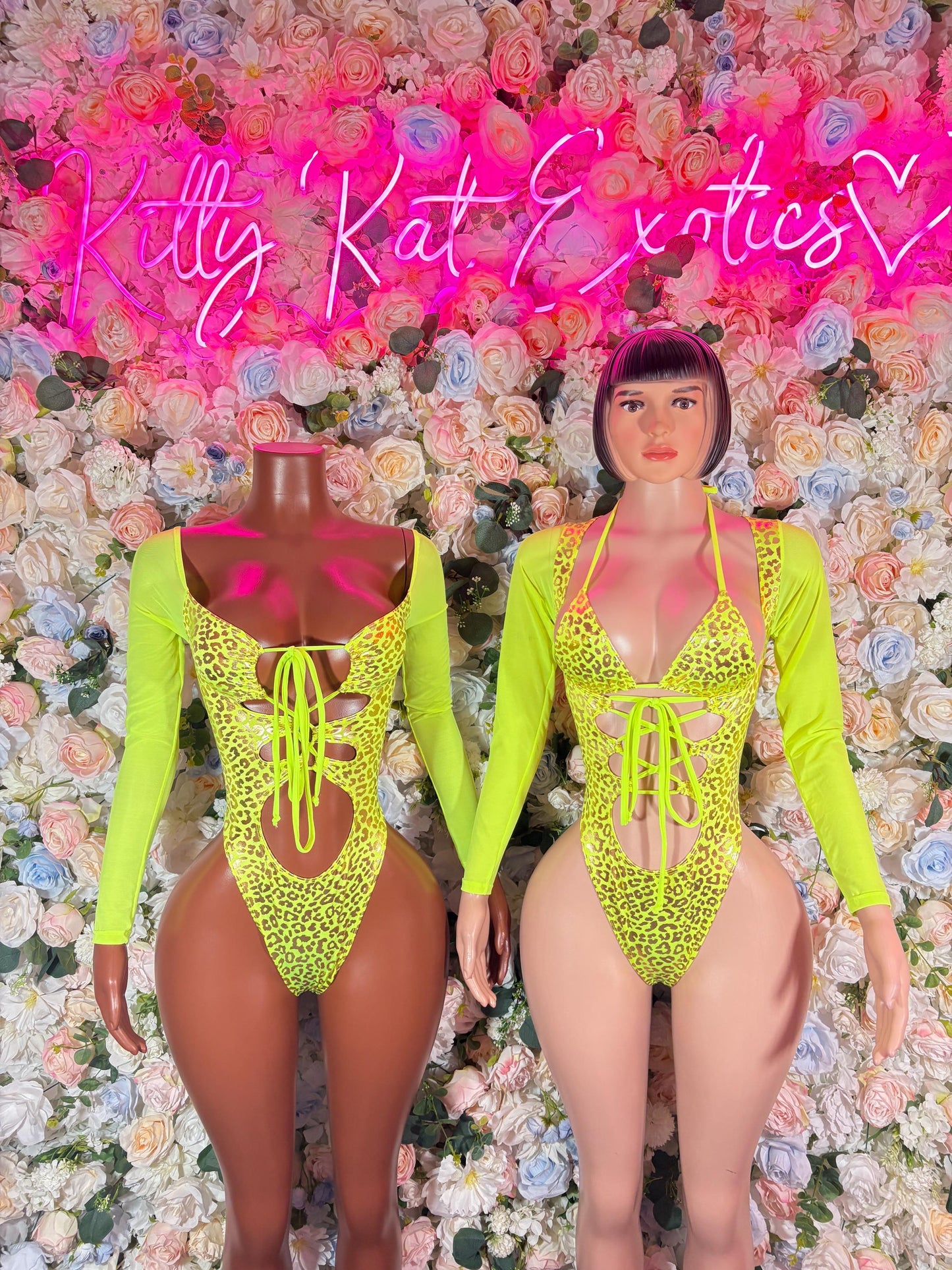 Bottlegirl Outfit One-Piece Bodysuit - Neon  Metallic Cheetah Print | Exotic Dancewear for Performers, Raves, & Festival Clothing