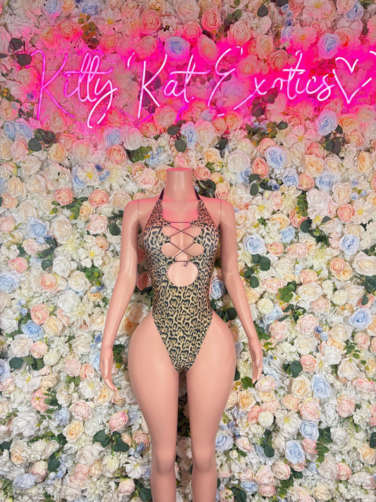 Exotic Dancewear Leopard Bodysuit   Rave Outfit for Parties, Clubwear, or Festivals
