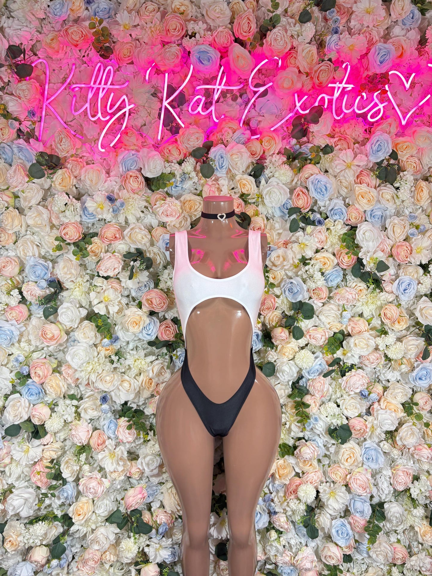 Rave Outfits White Black Bodysuit With Choker   Rave Outfit Bartender outfit Exotic Dancewear