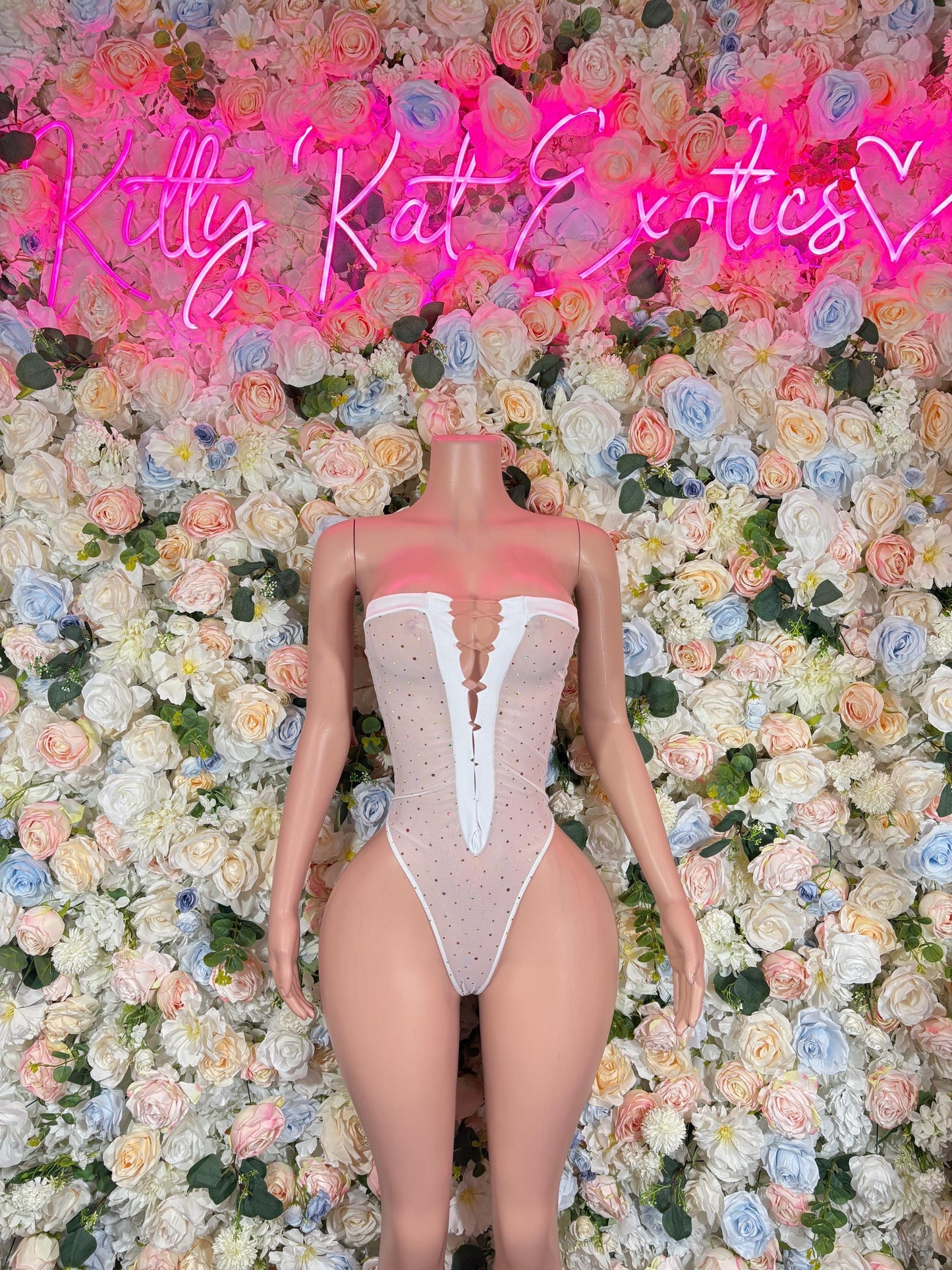 Festival Bodysuit Summer White Bodysuit Mesh  Exotic Dancewear Bottle girl Outfit