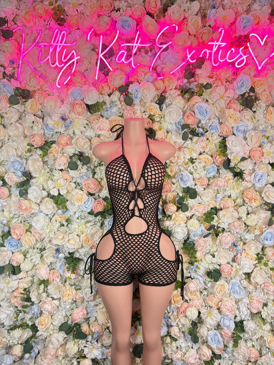 Bottlegirl Bodysuit- Fishnet One Piece Black Rave Outfit,  Festival Outfit, Bartender Dancewear
