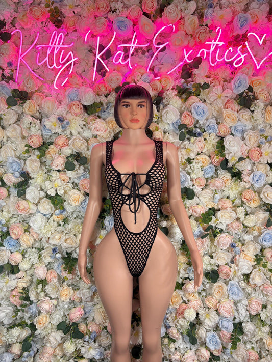 Bottle girl  Bodysuit- Fishnet One Piece Black Rave Outfit,  Festival Outfit, Bartender Dancewear