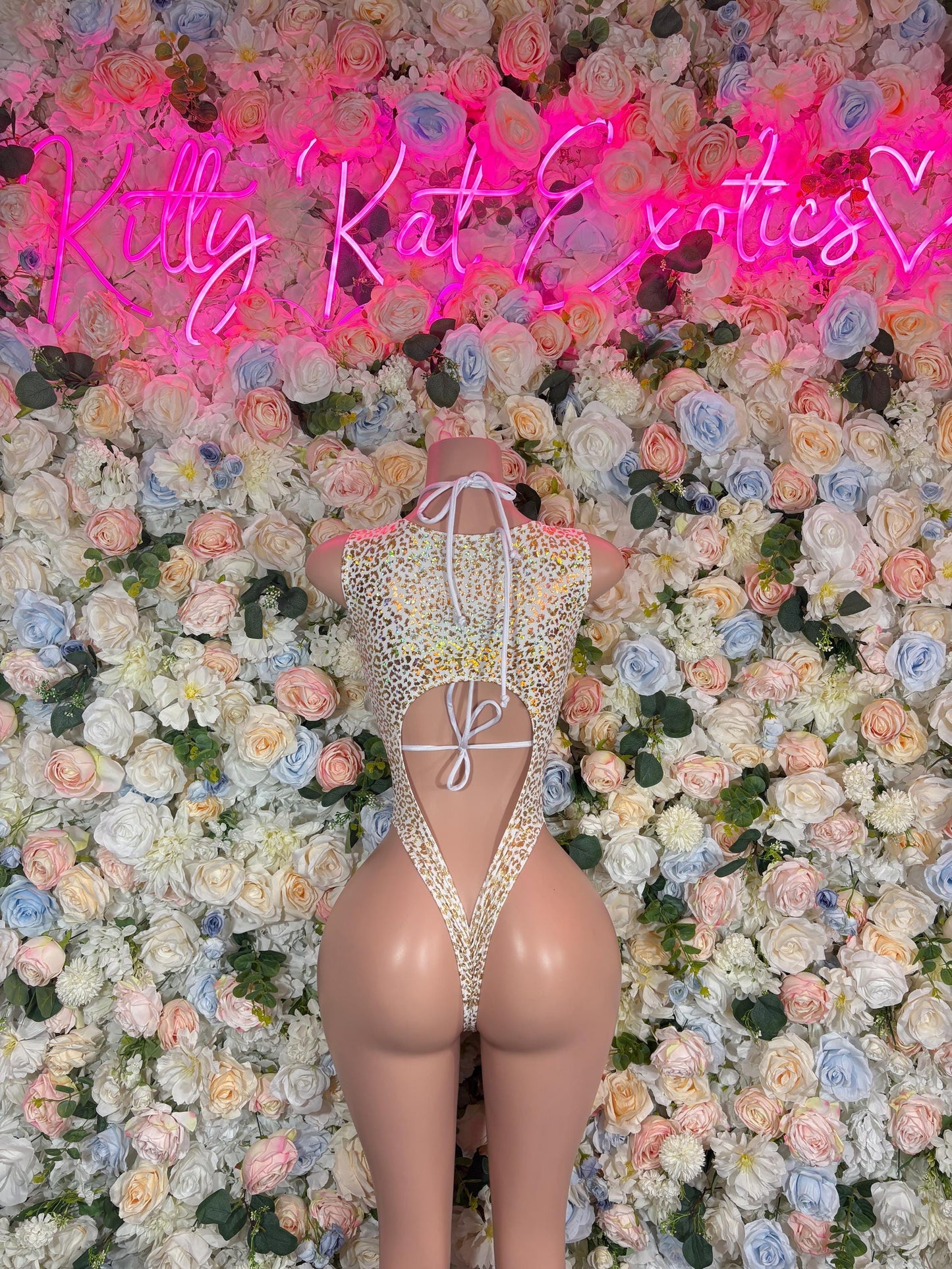 Bottle Girl Bodysuit -  White gold Cheetah  Design | Exotic Dancewear for Performers, Rave Outfits