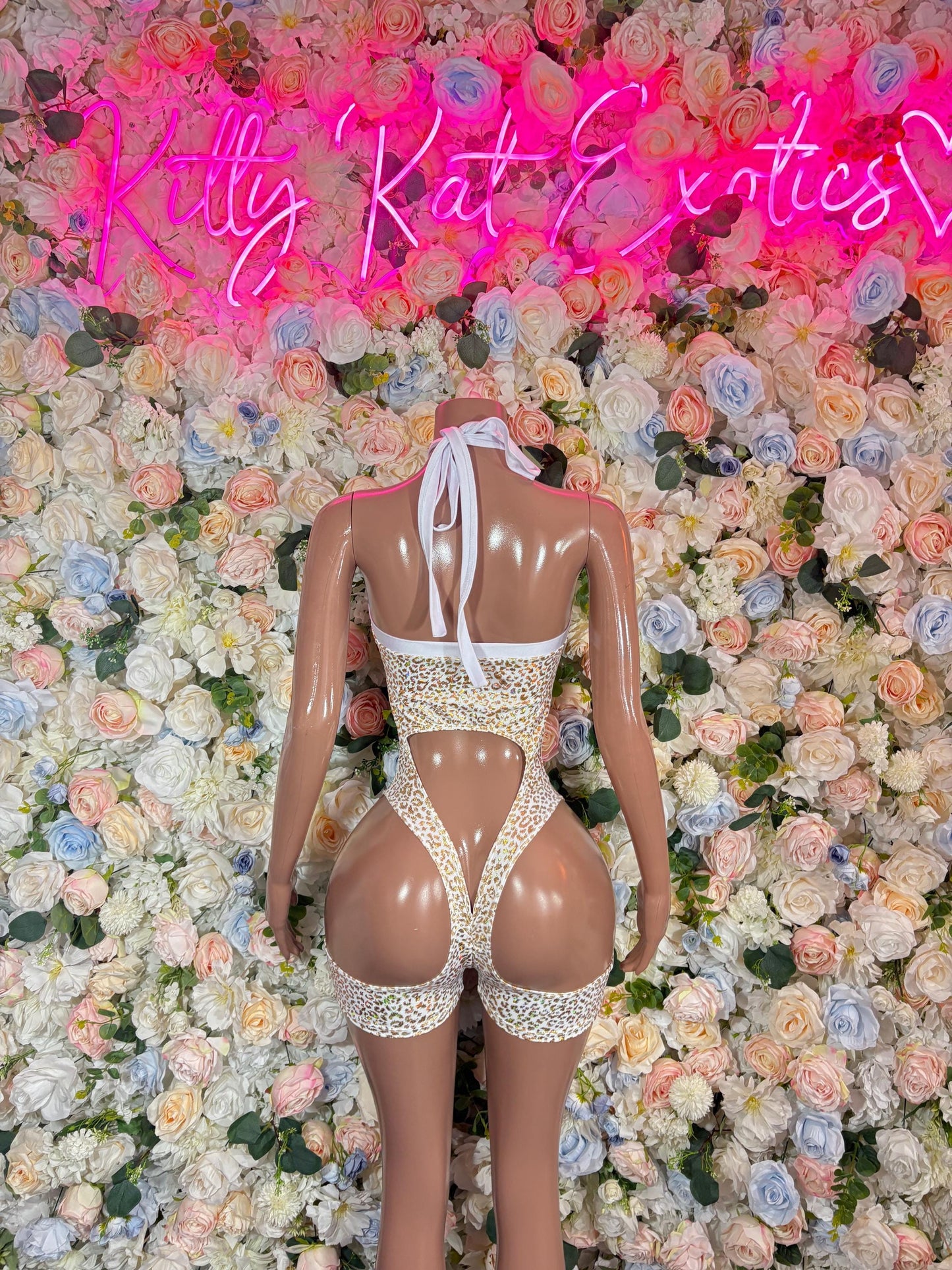 Bottlegirl Bodysuit -  White gold Cheetah  Design | Exotic Dancewear for Performers, Rave Outfits