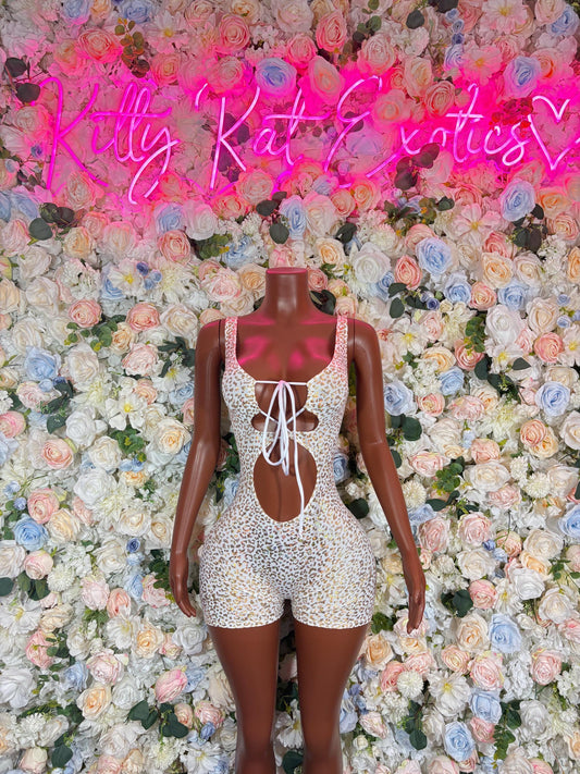 Bartender Outfits - White gold Cheetah  Design | Exotic Dancewear, Rave Outfits