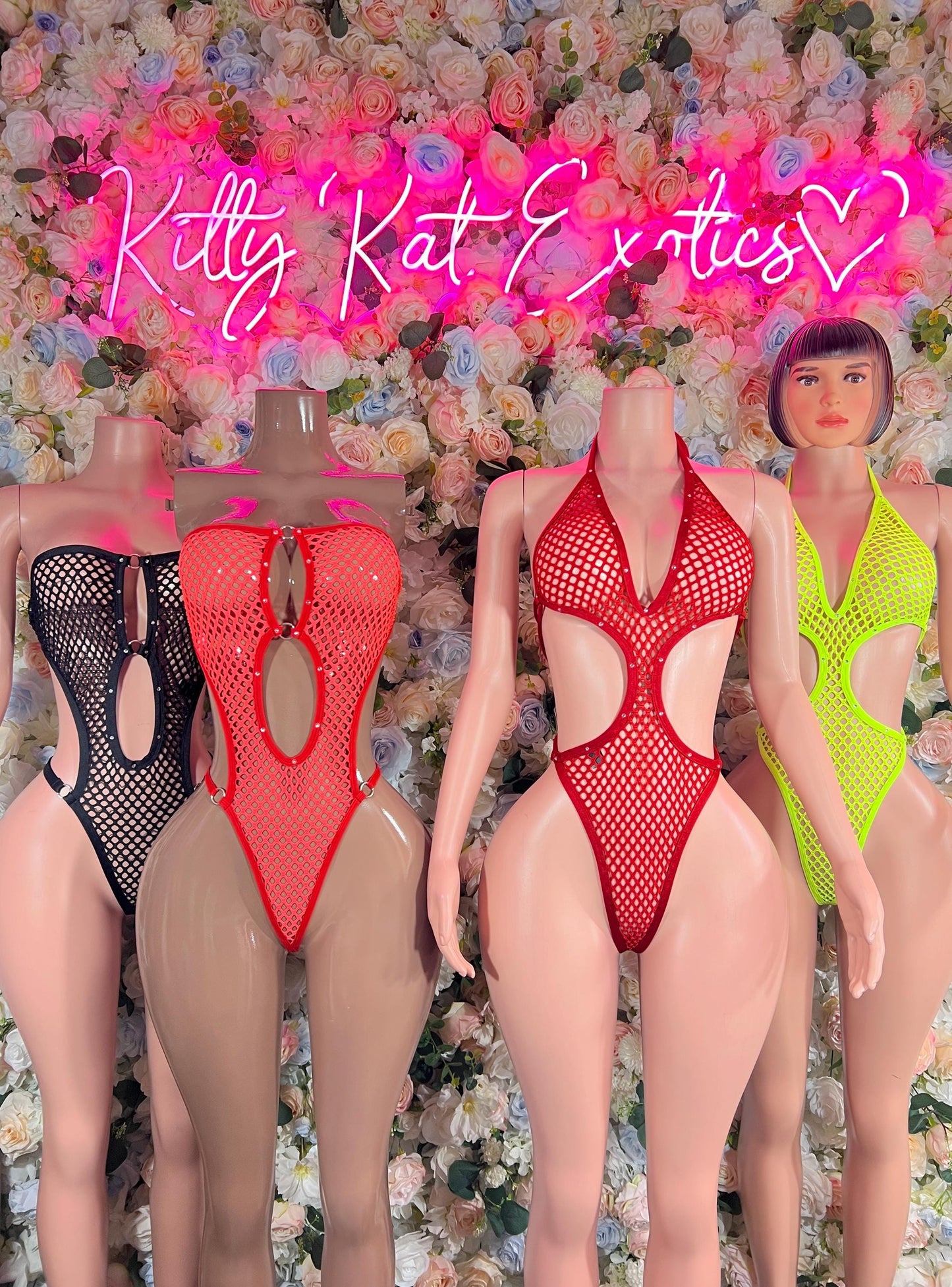 Festival Bodysuit Fishnet Coral  -  Exotic Dancewear Festival Outfit, Events, or Special Occasions