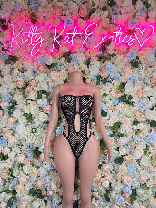 Festival Bodydsuit Fishnet Black  -  Exotic Dancewear Festival Outfit, Events, or Special Occasions