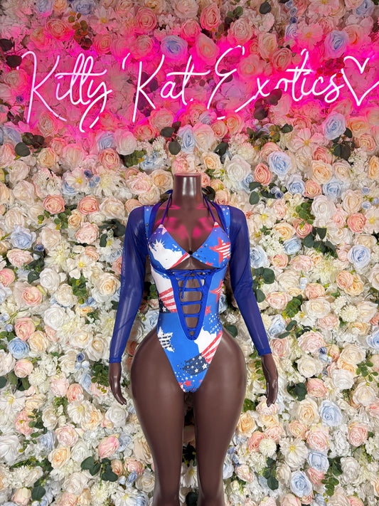 Fourth of July One - Piece Bodysuit Bartender  Patriotic Swimsuit for Beach, Pool Parties, or Summer Fun