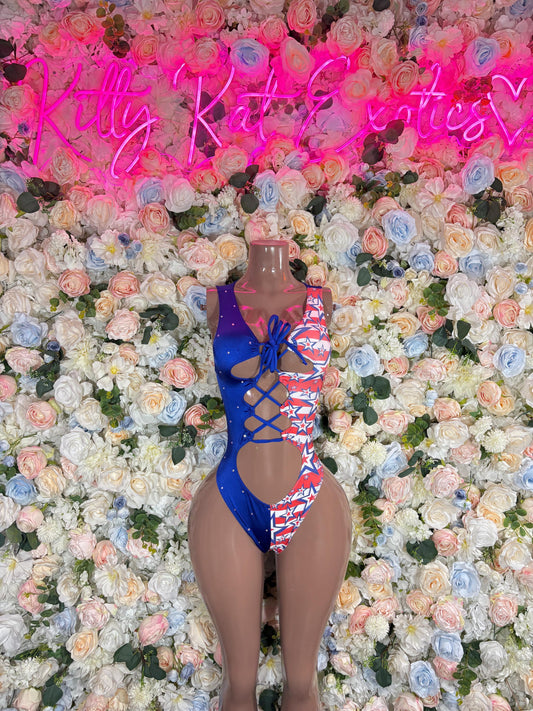 Fourth of July One - Piece Bodysuit Bartender  Patriotic Swimsuit for Beach, Pool Parties, or Summer Fun