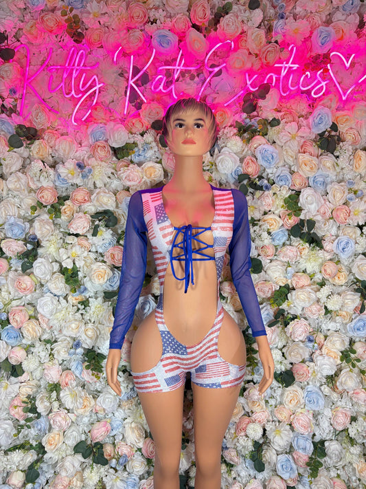 USA One - Piece Bodysuit Bartender  Patriotic Swimsuit for Beach, Pool Parties, or Summer Fun