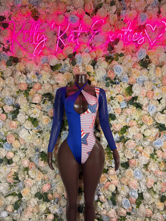 USA Flag - Bottlegirl Bodysuit Bartender  Patriotic Swimsuit for Beach, Pool Parties, or Summer Fun