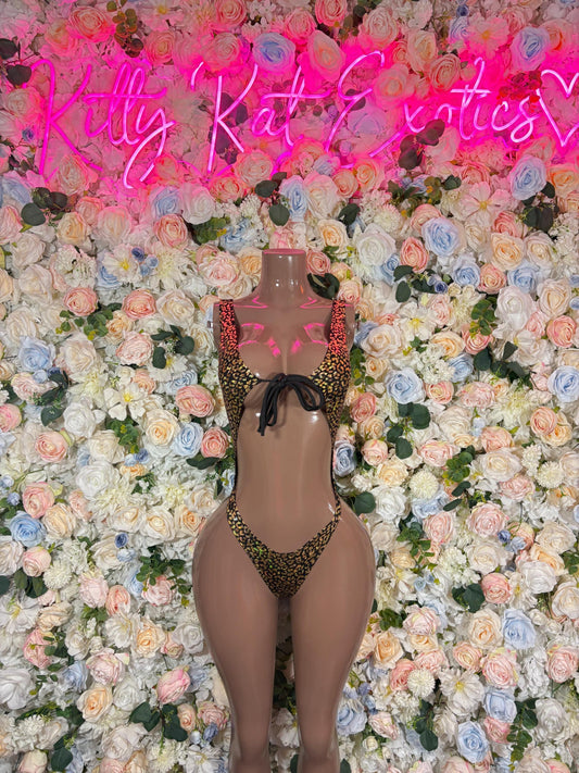 Bottlegirl One-Piece Gold Cheetah  Bodysuit  Exotic Dancewear for Performers, Raves, or Night Out | Bottle girl Outfits